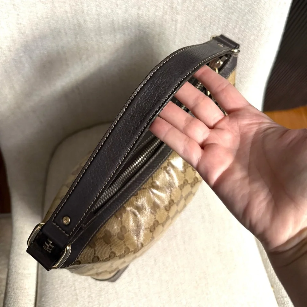 Authentic Gucci GG Crystal Canvas Hobo bag leather trims gold hardware